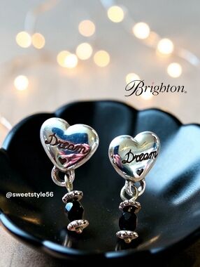 BRIGHTON "Starry Night" Silver And Black Crystal Drop Earrings WEDDING GUEST!